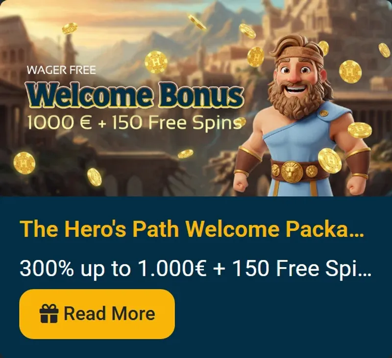 The hero s path welcome package 300 up to 1 000eur 150 free spins